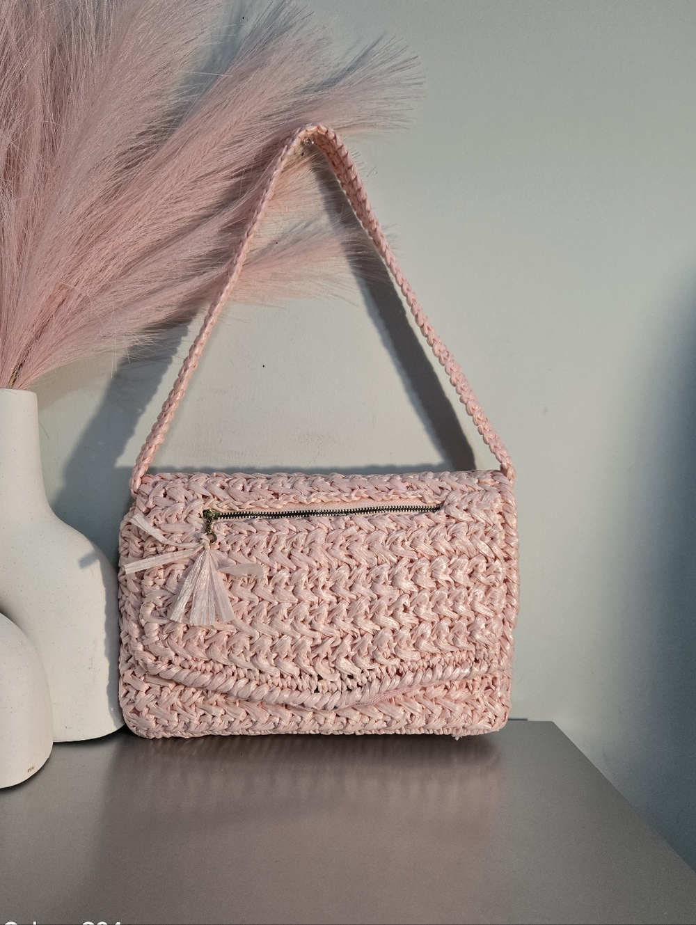 Vintage 1960s Walborg Pink Raffia Straw Handbag - Made in Japan - Mid-Century​